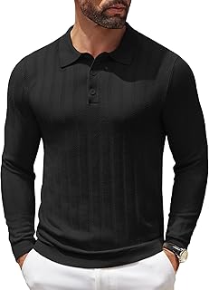 COOFANDY Men Knit Long Sleeve Polo Shirts Casual Dress Collared Sweater Pullover Button Down Golf Polo Shirts