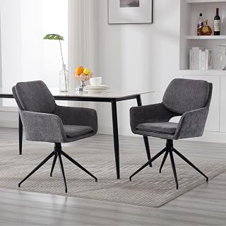 Rotatable Dining Chairs Set of 2, Swivel Chair Dining Chair, Grey | Chenille Padded Kitchen Chairs without Armrest Upholstered Chair with Wooden Legs Accent Chairs for Dining Living Room