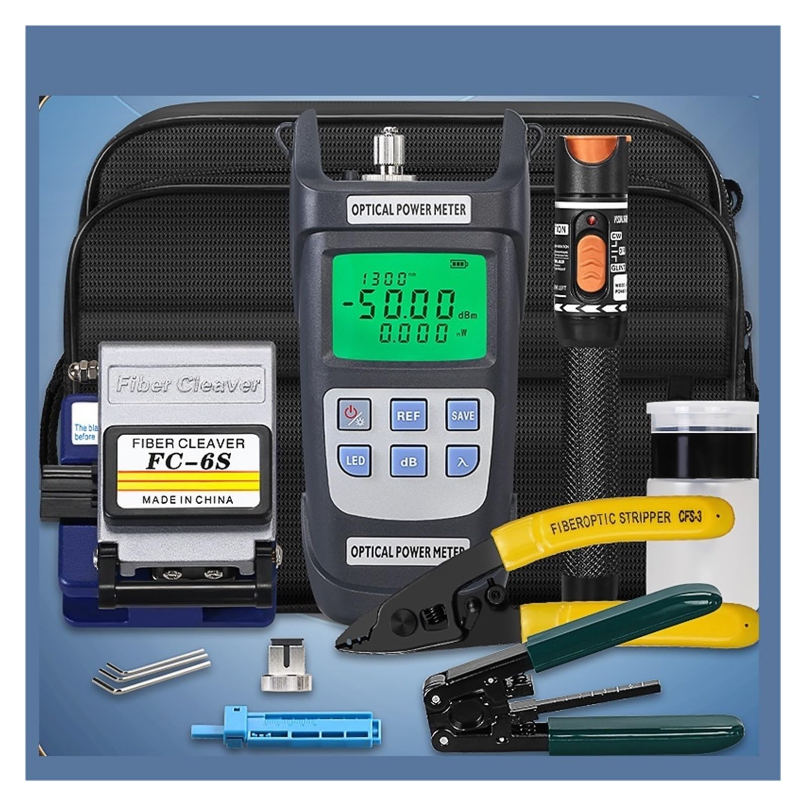 Testeur de câble réseau, Kit D'outils For Fiber Optique FTTH 17 Pièces/ensemble, Avec Couperet De FC-6S-50 ~ + 26dBm, Compteur Puissance, Localisateur Visuel Défauts 10mw(-70 to 10dbm)