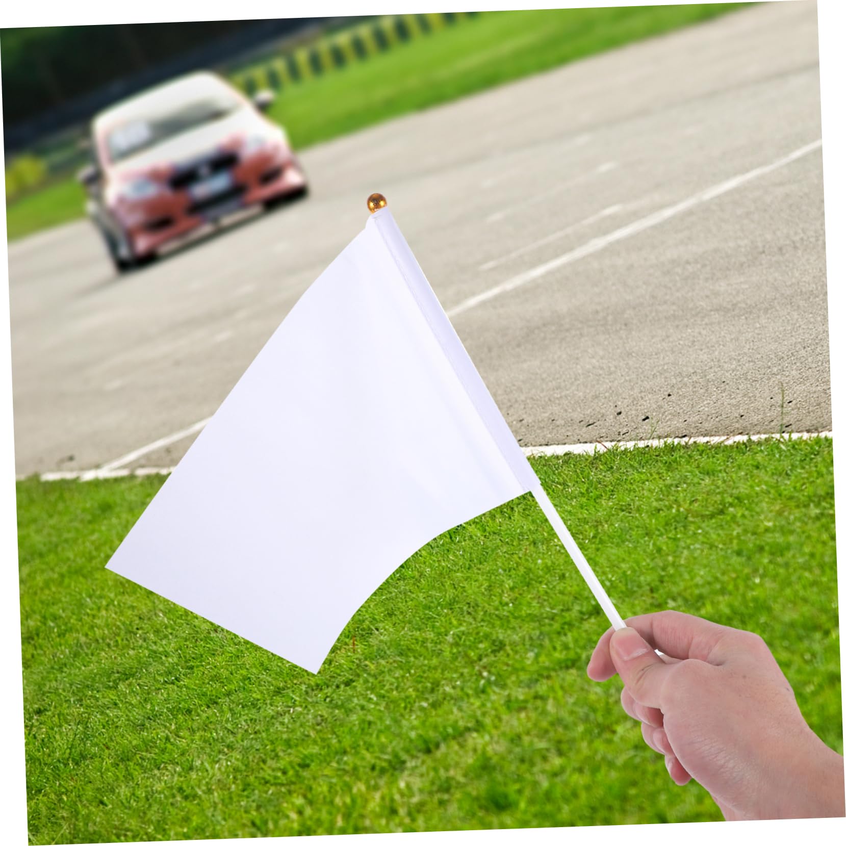ibasenice 20Pcs White Waving Flags with Sturdy Flagpoles Portable Hand Cranked Bunting for Racing Fans Referees and Events Easy to Assemble Commanding Flags