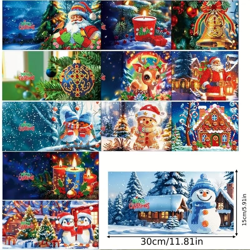 Syntego 12pcs Diamond Painting Christmas Greetings Cards, Multicolor, 15cm x 15cm - Image 2