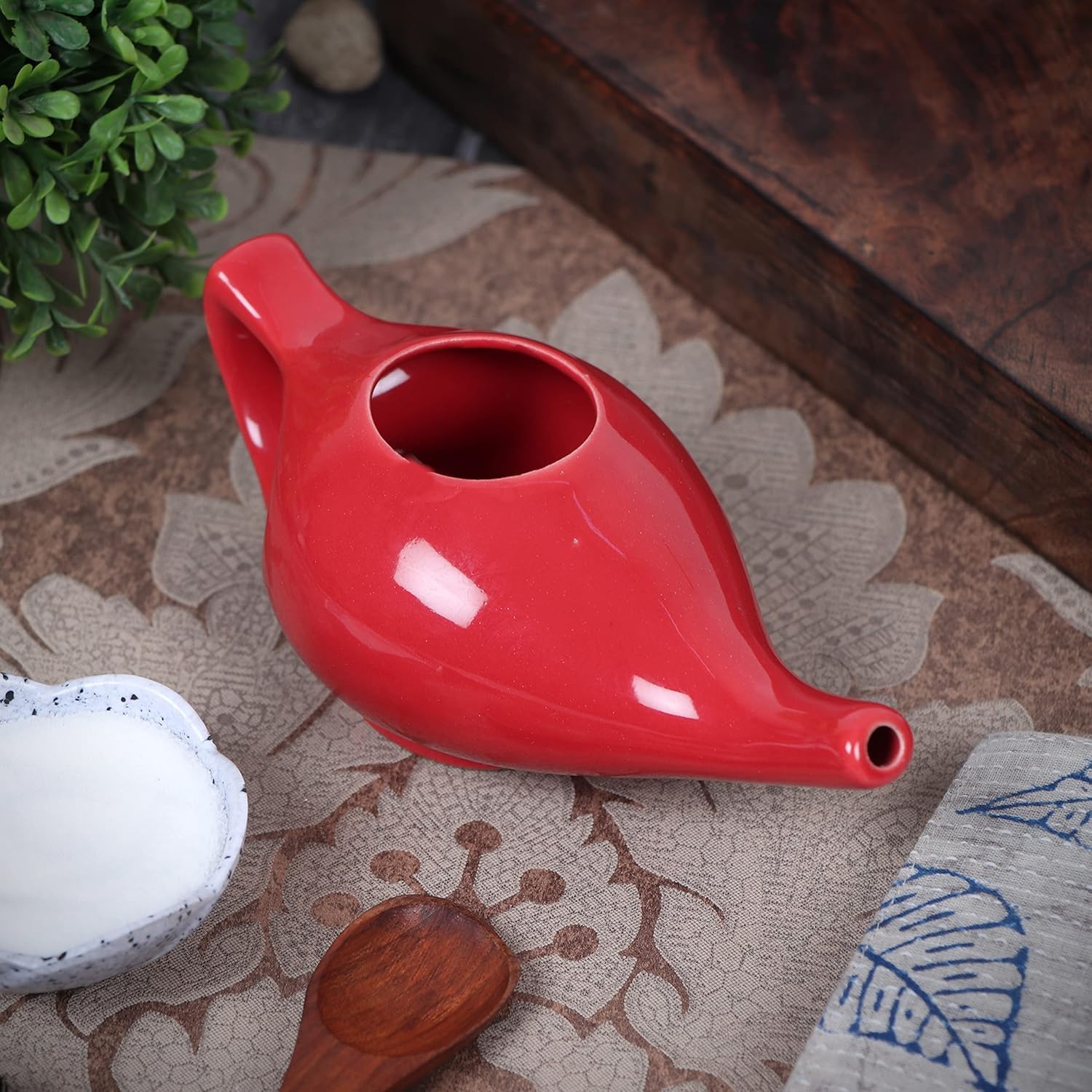 QIMACPLUS Leak-Proof Durable Ceramic Jal Neti Pot | Non-Metallic, Lead-Free, Microwave & Dishwasher Safe with Comfortable Grip | 1 PCS (Red - 220 ML) 4