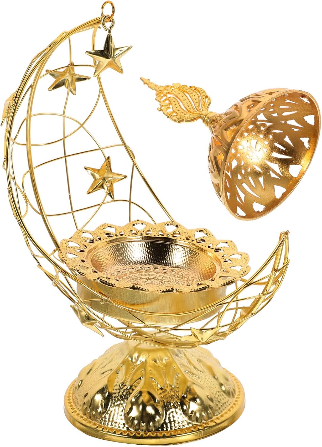 Zerodeko Arabic Incense Holder, Middle East Ramadan Incense Burner Arab Crescent Tea House Censer Handheld Aroma Furnace for Muslim Islam Festival Decoration Golden