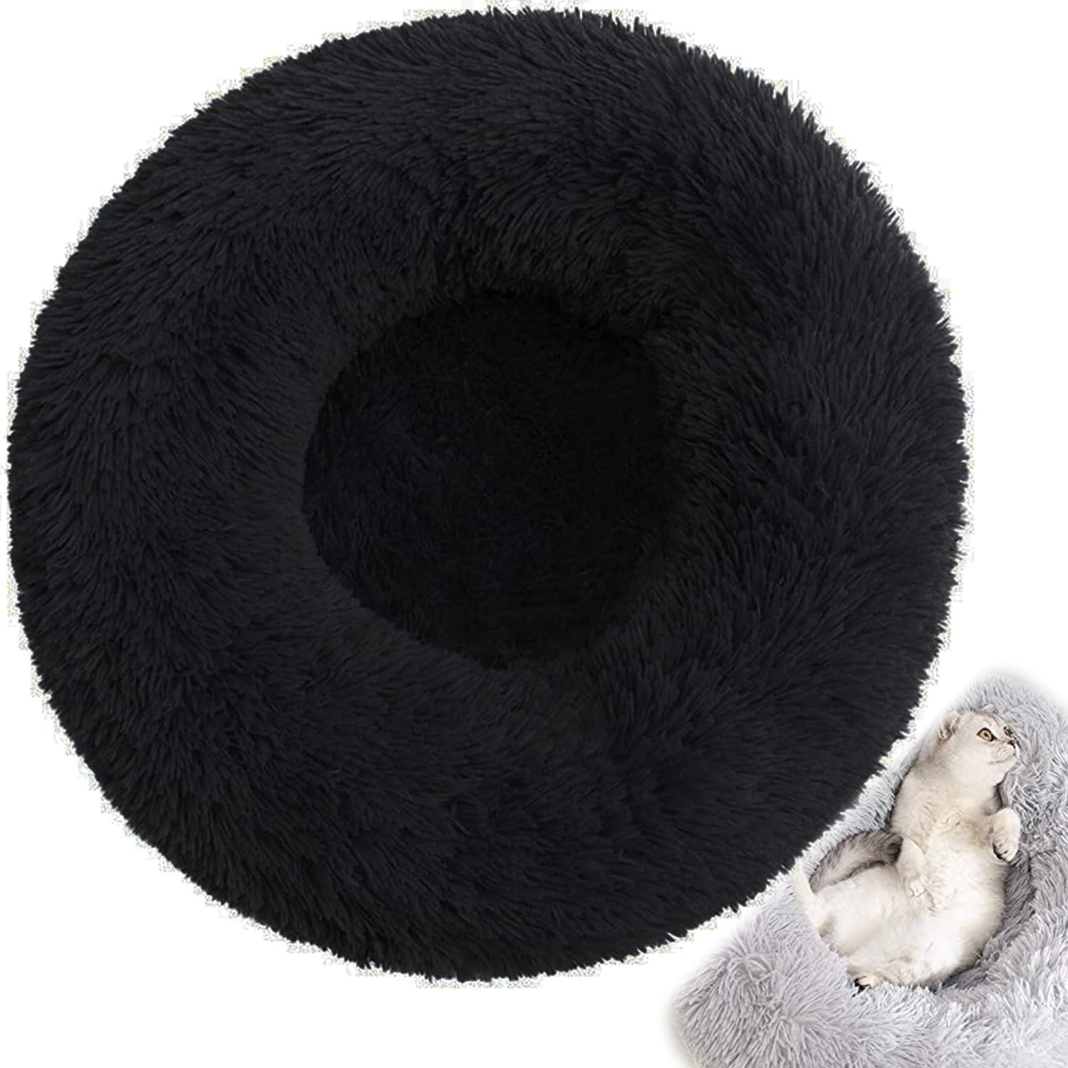Chameleon Plush Donut Dog Bed Super Soft Calming Pet Nest Bed with Zipped Removable Machine Washable Cover - Suitable for Cats, Kittens, Puppies & Dogs pet fluffy bed round soft bed easy clean
