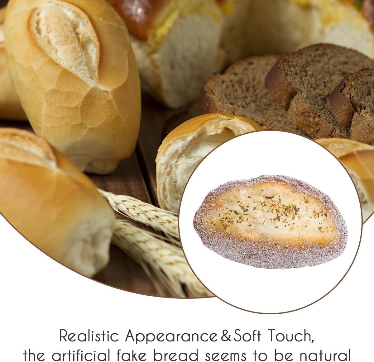 5pcs Faux Bread Sets,Plastic Fake Loaf Bread Photography Prop,Realistic Fake Bread Baguette Doughnut Prop for Food Display Home Kitchen Bakery - Image 7