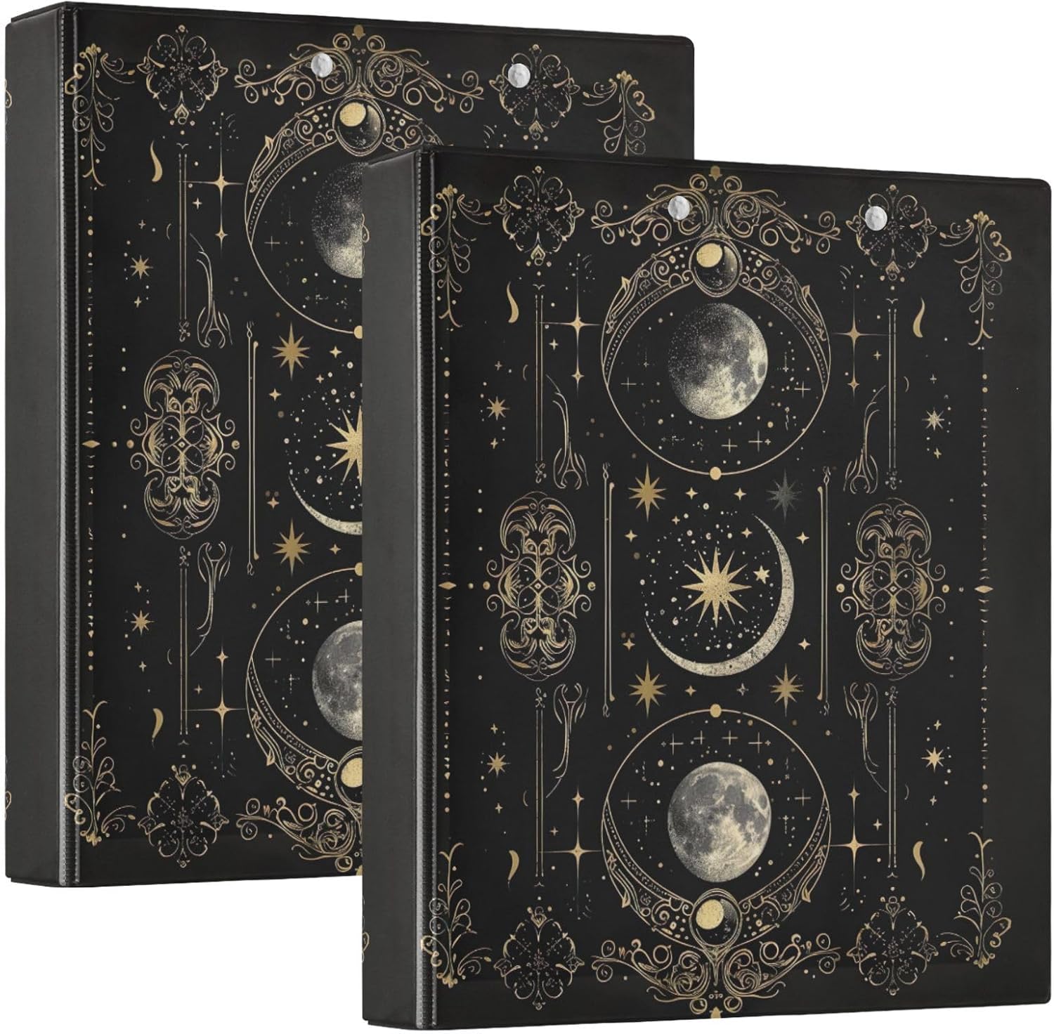 Celestial Moons 3 Ring Binder, Flexible D Ring Binders with Pockets, 3 Ring Binders for School, College, Office