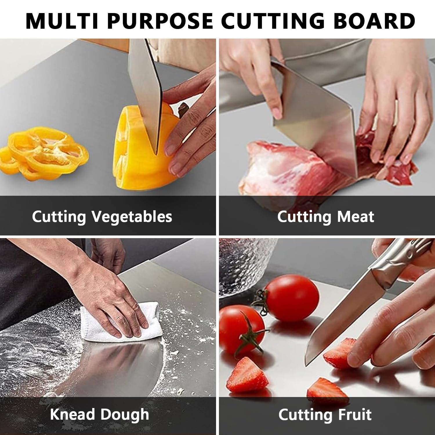 Großes Schneidebrett aus Edelstahl 60 x 50 x 0.15 cm Doppelseitiges Schneidbretter mit Anschlagkante Rutschfeste Cutting Board Küchen Arbeitsplatte für Fleisch Obst Gemüse Brot und Backen