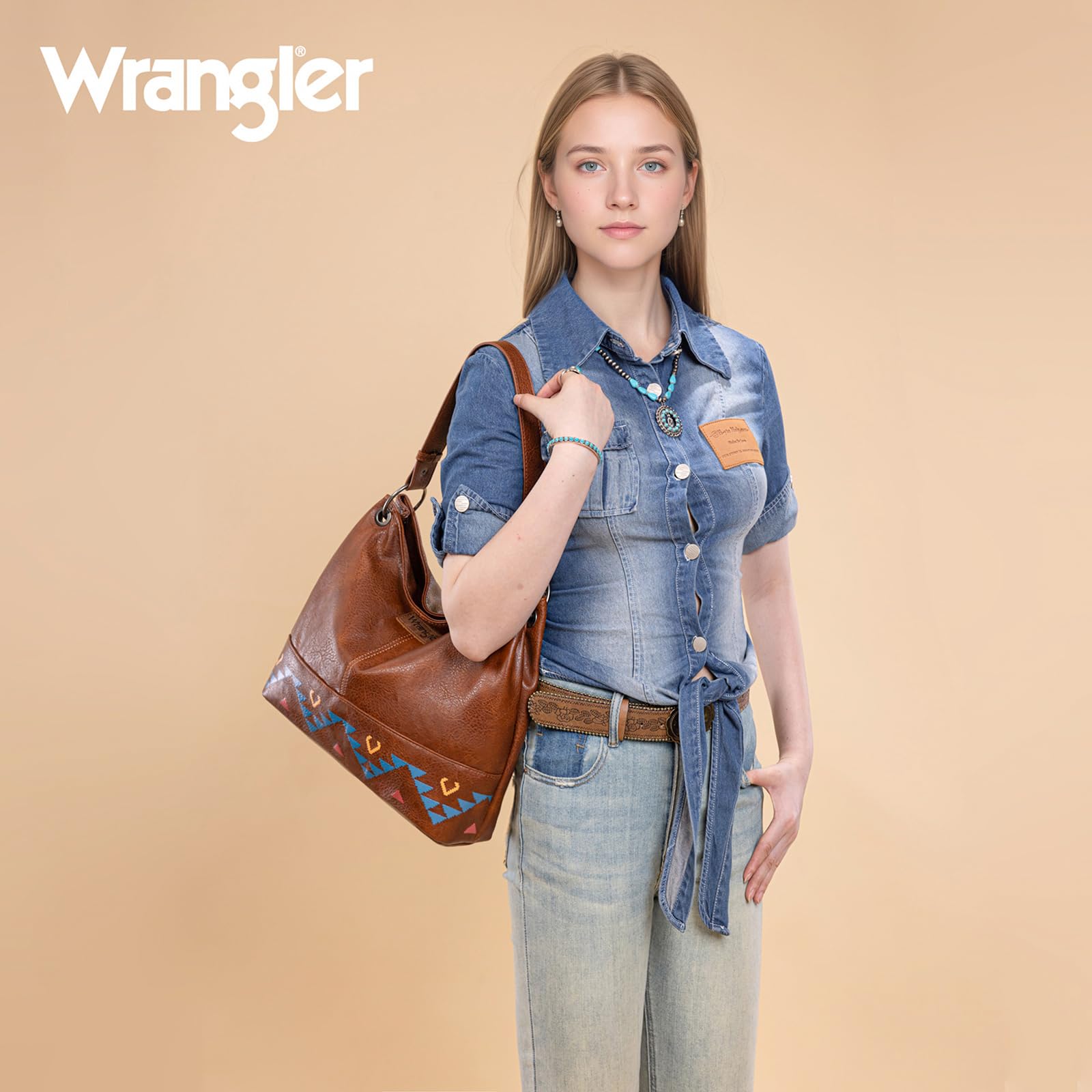 Wrangler Hobo Bags for Women Vegan Leather Top Handle Shoulder Purses and Handbags: Western Brown