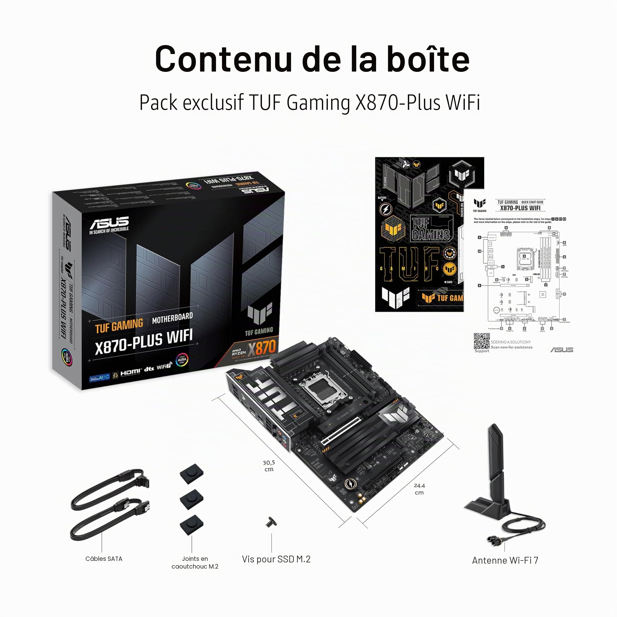 ASUS TUF Gaming X870-PLUS Carte mère WiFi AMD AM5 X870 ATX, 16+2+1, 80A SPS Power Stages, DDR5, PCIe 5.0 Ready, Quatre emplacements M.2, Wi-FI 7, LAN 2,5 Go, HDMI, USB4® 40 Gbit/s, SATA 6 Gbit/s, USB