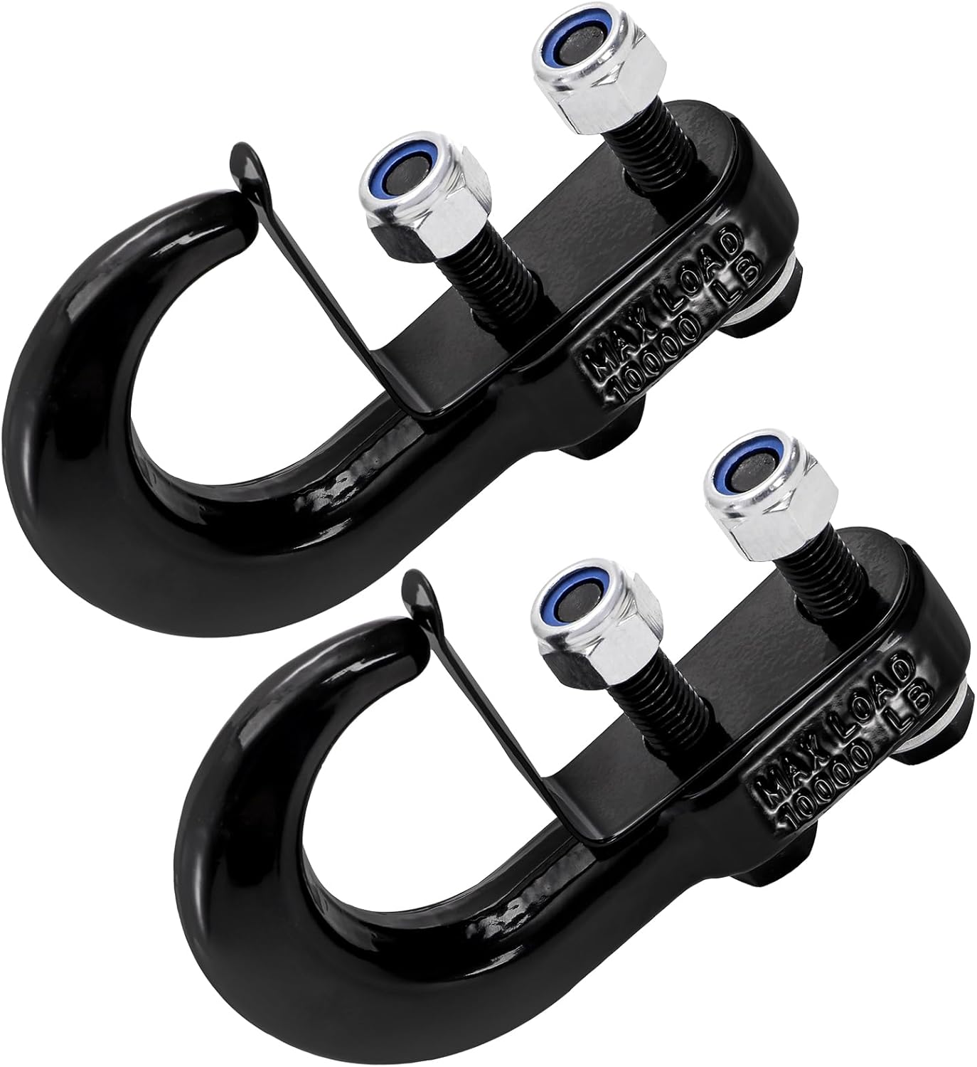 TOPZEA 2 Pack Universal Recovery Tow Hooks 10000 Lbs, Bolt-On Black Forged Steel Tow Hooks with Clip Compatible with Most Pickup Truck, SUV, Van, Towing Accessories