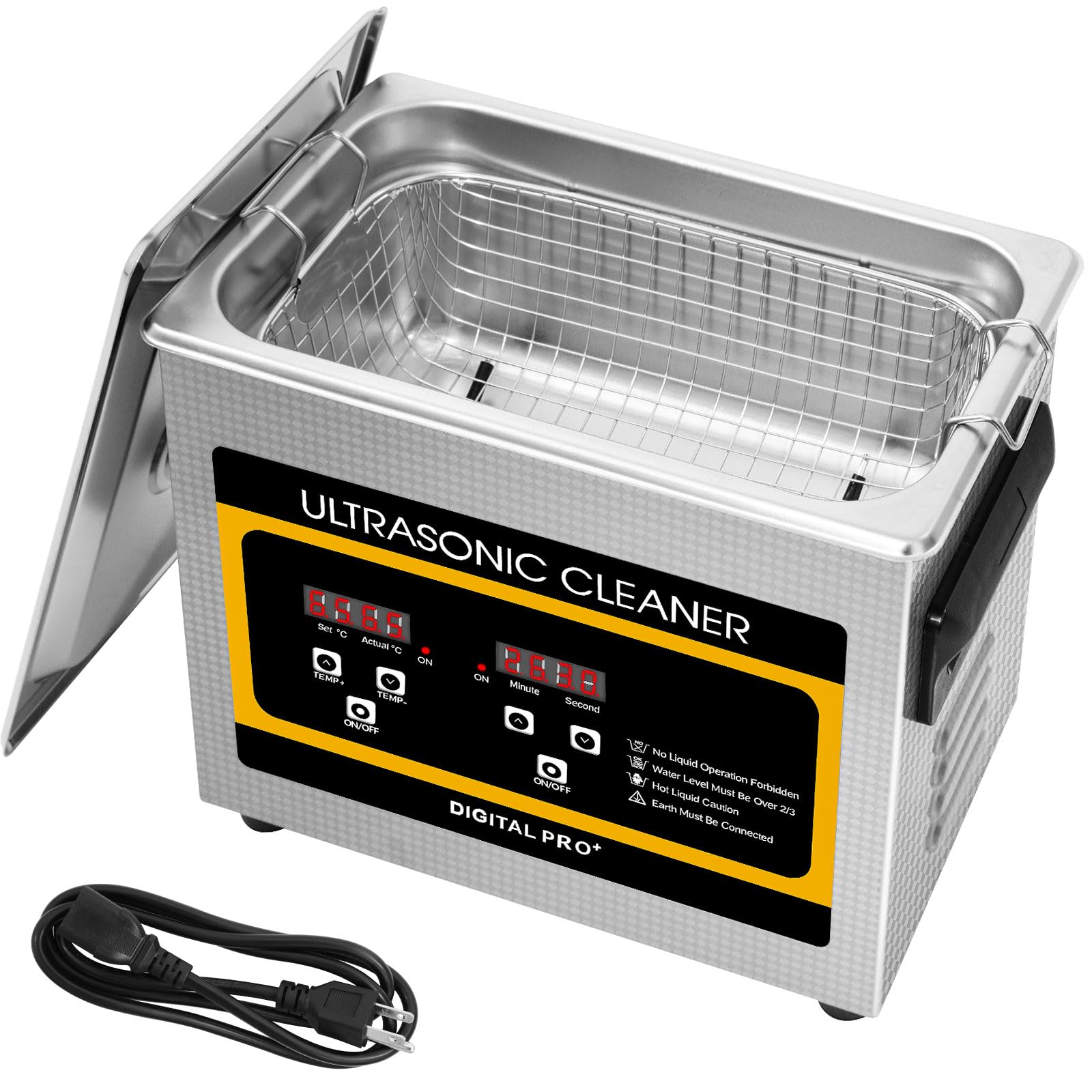 VELPAX 3.2L Pulitore Ultrasuoni Industriale con Riscaldatore e Timer Digitale 120W Acciaio Inossidabile Timer di Riscaldamento Digitale Pulizia Gioielli per Uso Domestico Personale Commerciale
