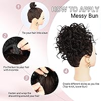 Vista 5 de Lommel - Extensiones de cabello estilo moño desordenado para mujer, 70g, con cordón elástico, ondas sueltas y rizadas, extensiones de cabello Marrón