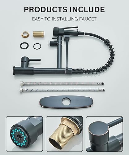 Miniatura 8 de NeierThodore Pulverizador de grifo de cocina desplegable comercial con LED de una sola manija grifo de fregadero de resorte con rociador de bloqueo