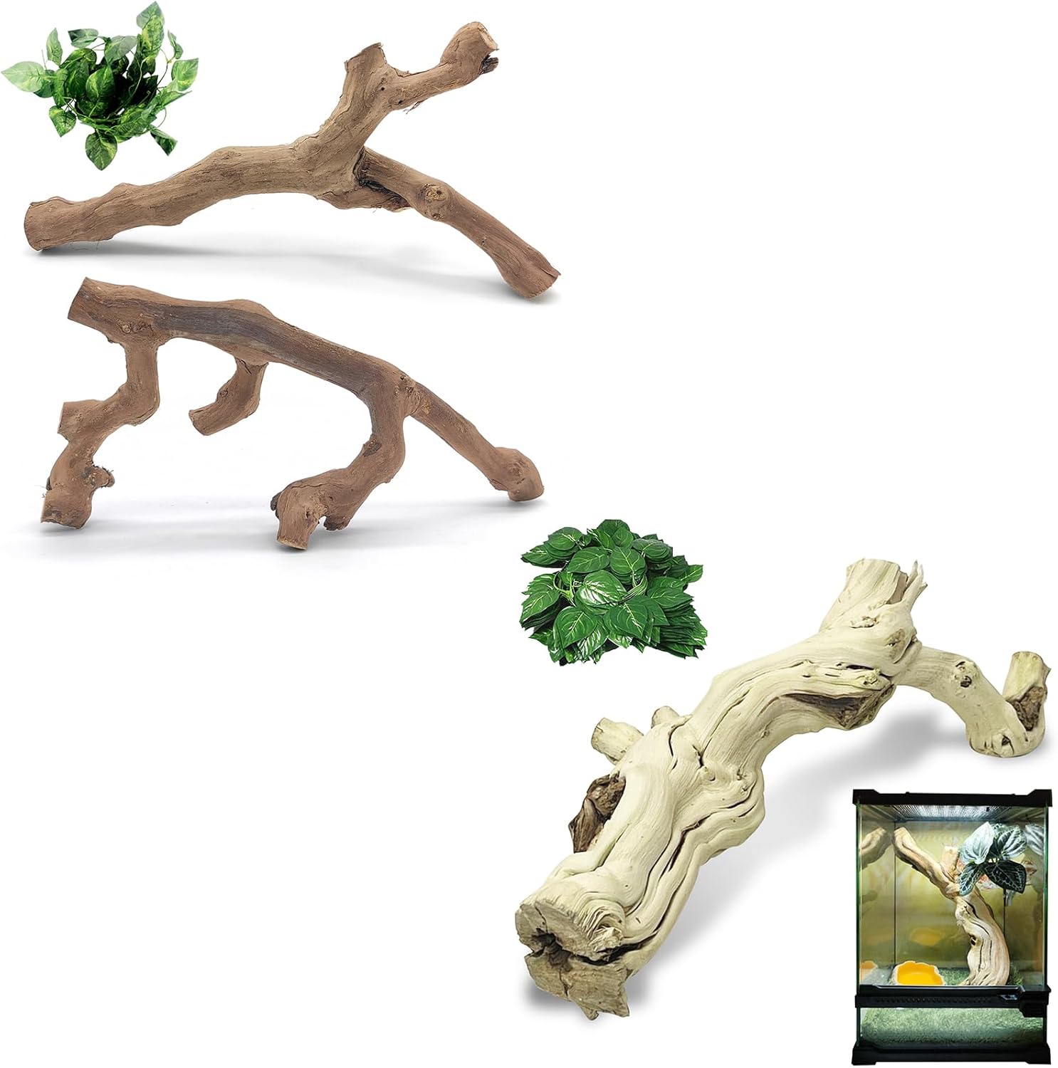 VCEPJH Snake Climbing Branch, 2Pcs Reptile Wood Natural Cork Log and Large Snake Climbing Branch Decor 15.5 in Natural for Chameleon Gecko Ball Python Frog