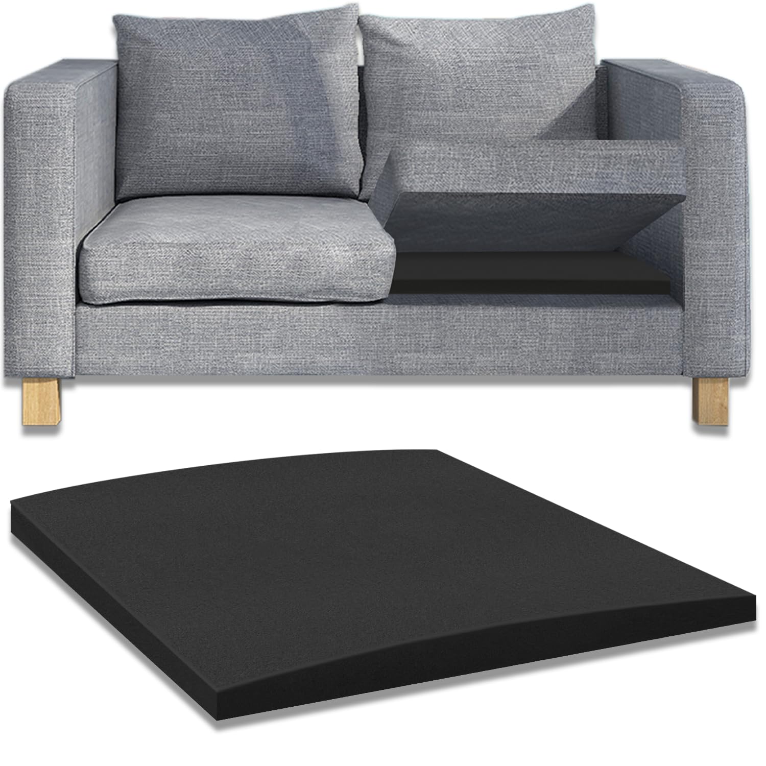 Exquilnova 50x50cm Sofa Support Boards,Support Cushion,High Density Foam for Sofa Suitable for Various Types of Sofas,Foam Cushion Pads Restore Comfort to Sofas,Chairs,Beds (1, Black)