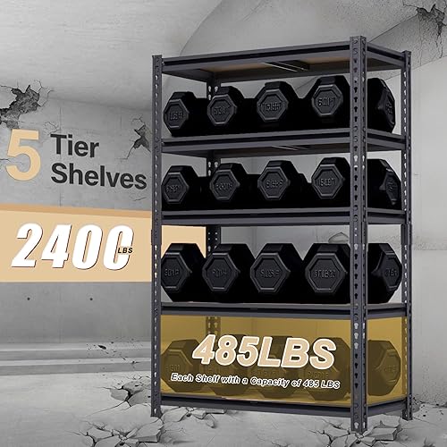 Miniatura 4 de Estantería de garaje, estantes de almacenamiento de metal de 2400 libras, estante resistente de 12 x 28 x 60 pulgadas, estante ajustable, estantes