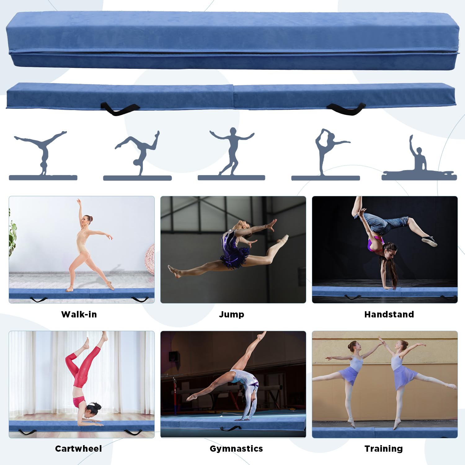 Viga de Equilibrio Gimnasia 240 cm, Barra de Gimnasia Plegable Portátil para Entrenamiento con Base de Goma Antideslizante para Niños, Principiantes y Gimnastas Profesionales