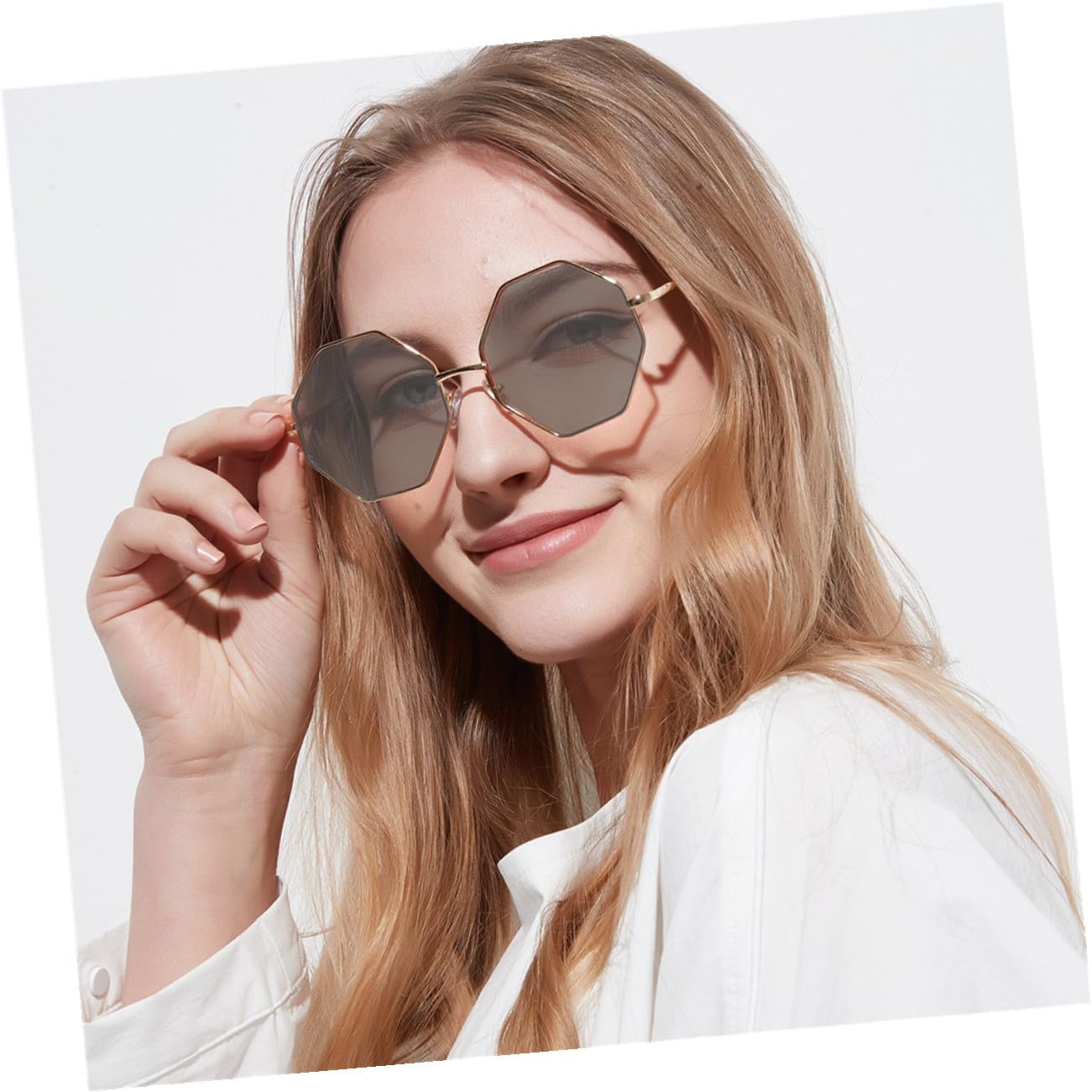 Retro Polygonal Frame Sunglasses for Beach Vacation, Grey Lens Stylish Eyewear for Adults, Decorative Summer Holiday Sunglasses