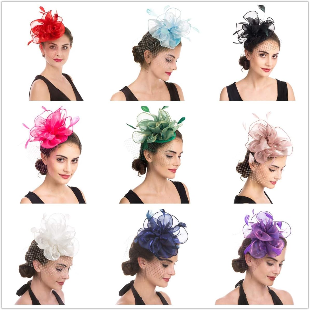 SAFERIN Women's Fascinators Feathers Tea Party Hat Veil Headband with Hair Clip for Cocktail Church - Image 2