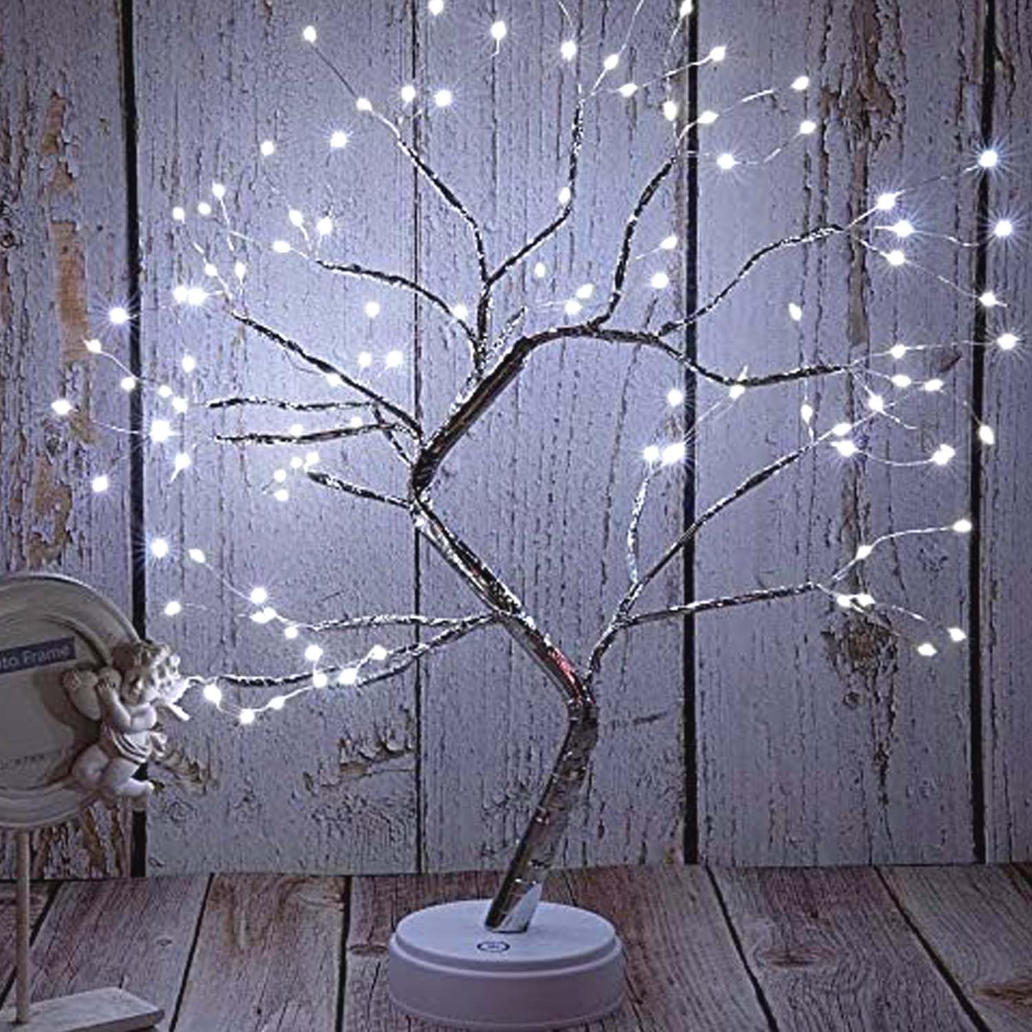 FuChsun Bonsai Tree Light 108 LED Artificial Tree Lamp, Battery and USB Operated (White Glow Silver Branch) - Image 7