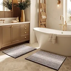 BSICPRO Bathroom Rugs and Mats Sets, 2 Piece Thick Absorbent Chenille Bath Mat Rug Set Non Slip, Soft Shaggy Bath Room Floor Mats for Bathroom, Machine Washable (Brown, 20" x 32" Plus 16" x 24")