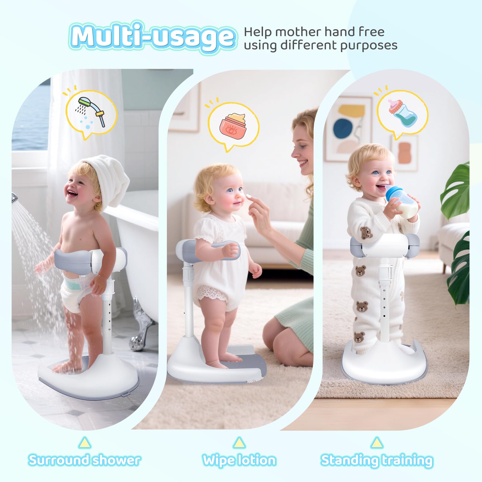 Baby Shower Stand Bath,Support Baignoire Bébé,Support Debout De La Douche De Bébé Antidérapante,Réglable En Hauteur,Support De Douche Pour Les Tout-Petits De 8 À 36 Mois