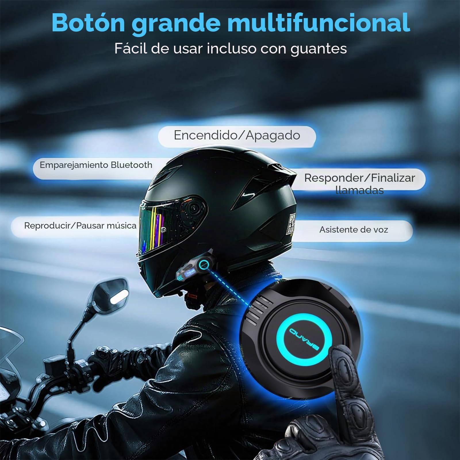 K09 Intercomunicador Moto Bluetooth 5.4, Kit Manos Libres para Motocicleta 500 m Doble Comunicación, Auriculares con Pantalla Digital, IPX8 Impermeable, Sonido HI-FI, FM (1 Pieza)