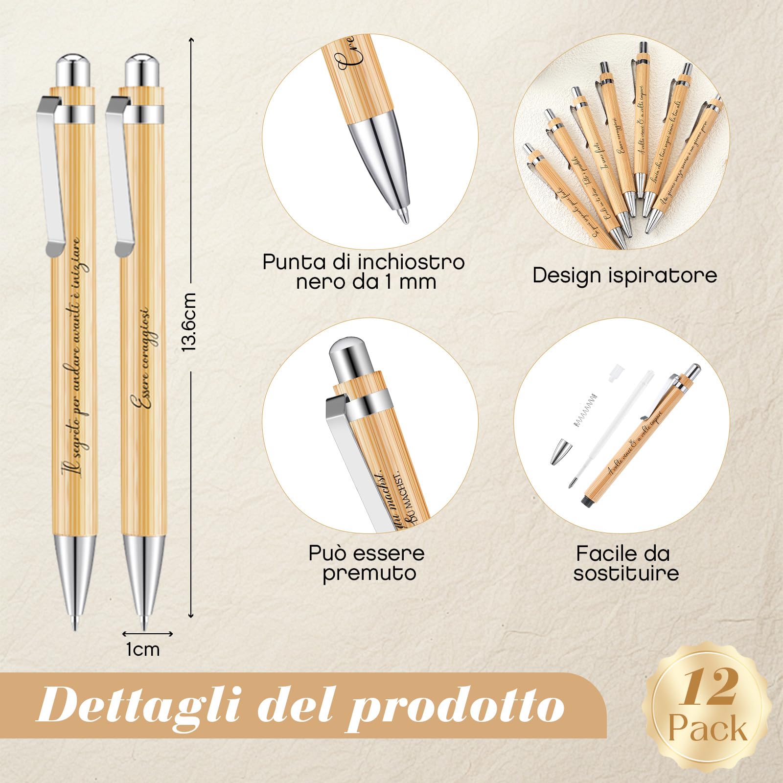 Tenare 12 Set Regalo Motivazionale Insegnanti Quaderni Ispirazione Italiana 12,4 x 8cm Mini Diario Penne Sfera