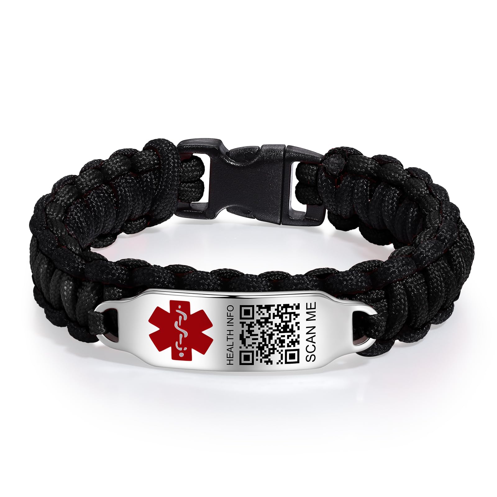 Medizinische Armbänder für Sport, Männer und Frauen, mit QR-Code, medizinische Notfall-ID-Armbänder – Nylon, wasserdichtes Armband für Handgelenke bis zu 17,8 cm – mehr Platz,