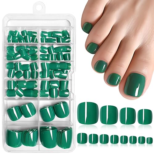LoveOurHome 240pc Green Press on Toenails Women Fake Toe Nails