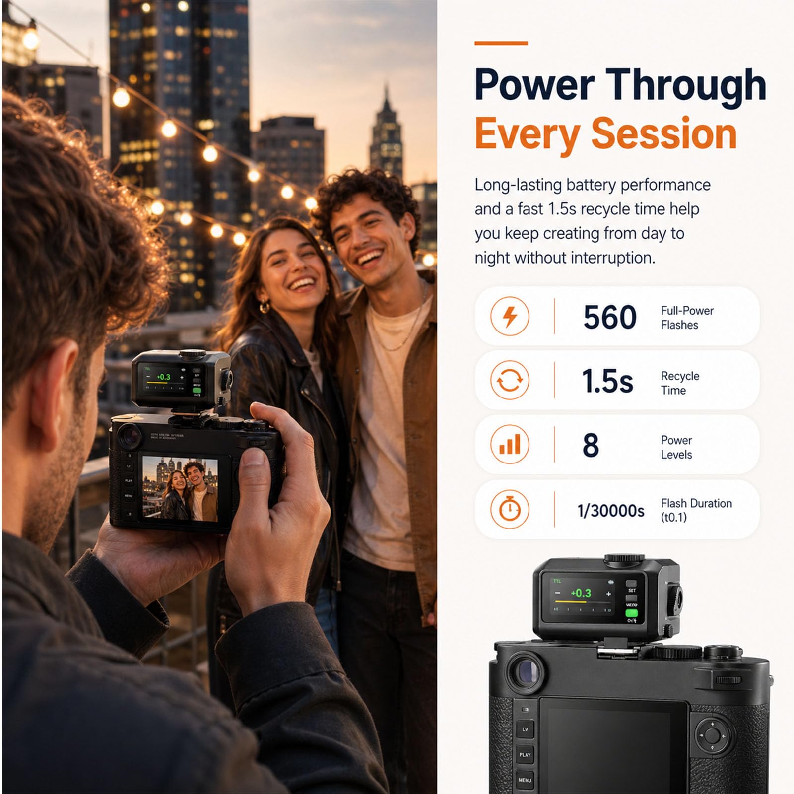 Godox iT30Pro-L TTL Mini Lampa Błyskowa do Leica, GN15, 560 Błysków Pełnej Mocy, 1,5 s Czas Recyklingu, HSS 1/8000 s, 2,4G X Nadajnik/Odbiornik, Ekran Dotykowy, USB-C, do Podróży Street Portret