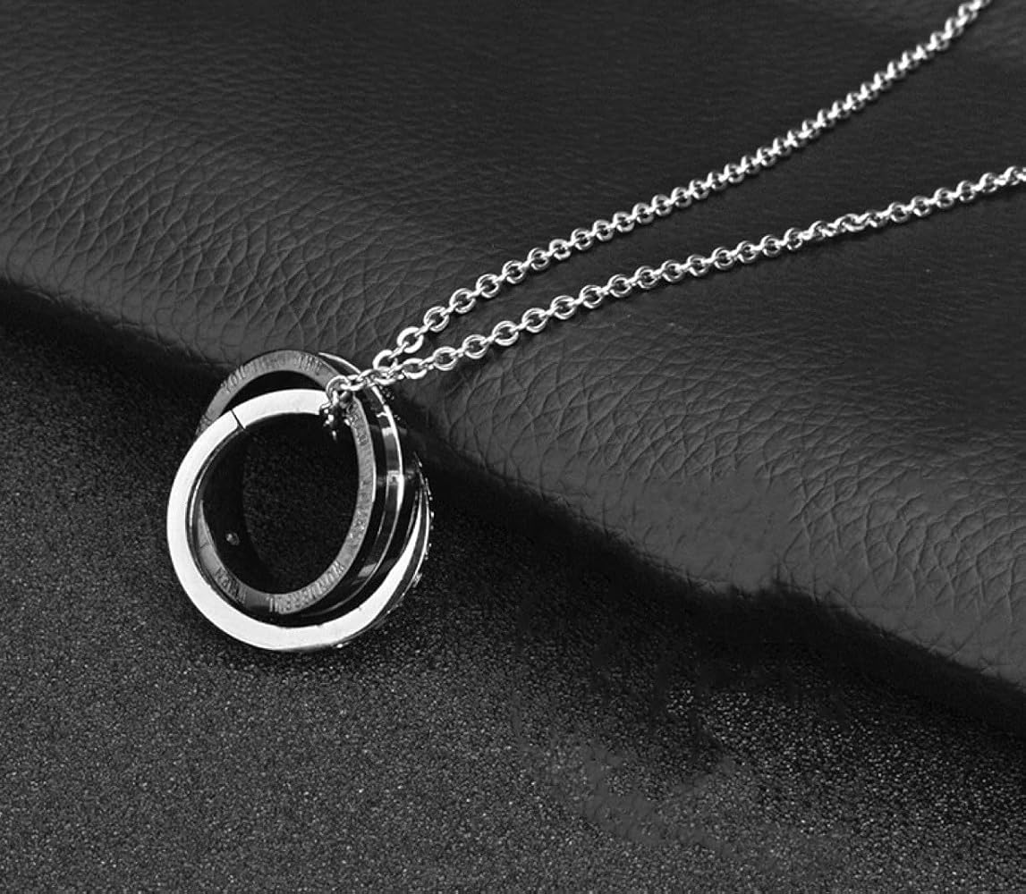 Amazon | ダブルリング ネックレス メンズ ステンレス 黒 ブラック