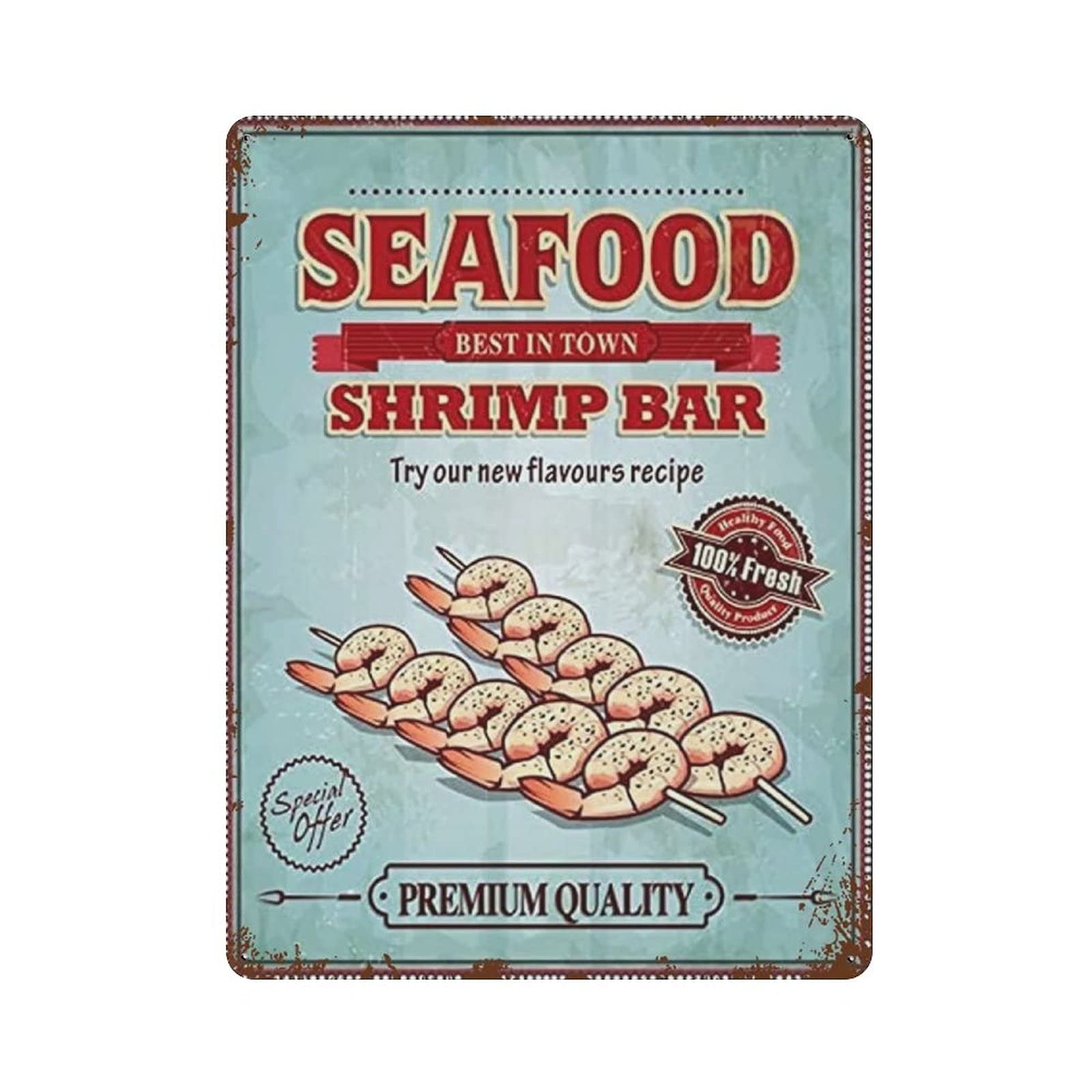 Seafood Shrimp Bar Metal Signs, Fun Poster For Bar Kitchen Cafe Farmhouse Wall Decor 12x16 inch