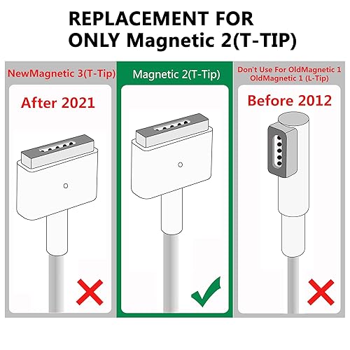 Miniatura 2 de YANGTAO Cable de 65 W compatible con adaptador magnético cable de punta en T de 59 pies de potencia de cabezal rápido tipo de carga antigua MacBook