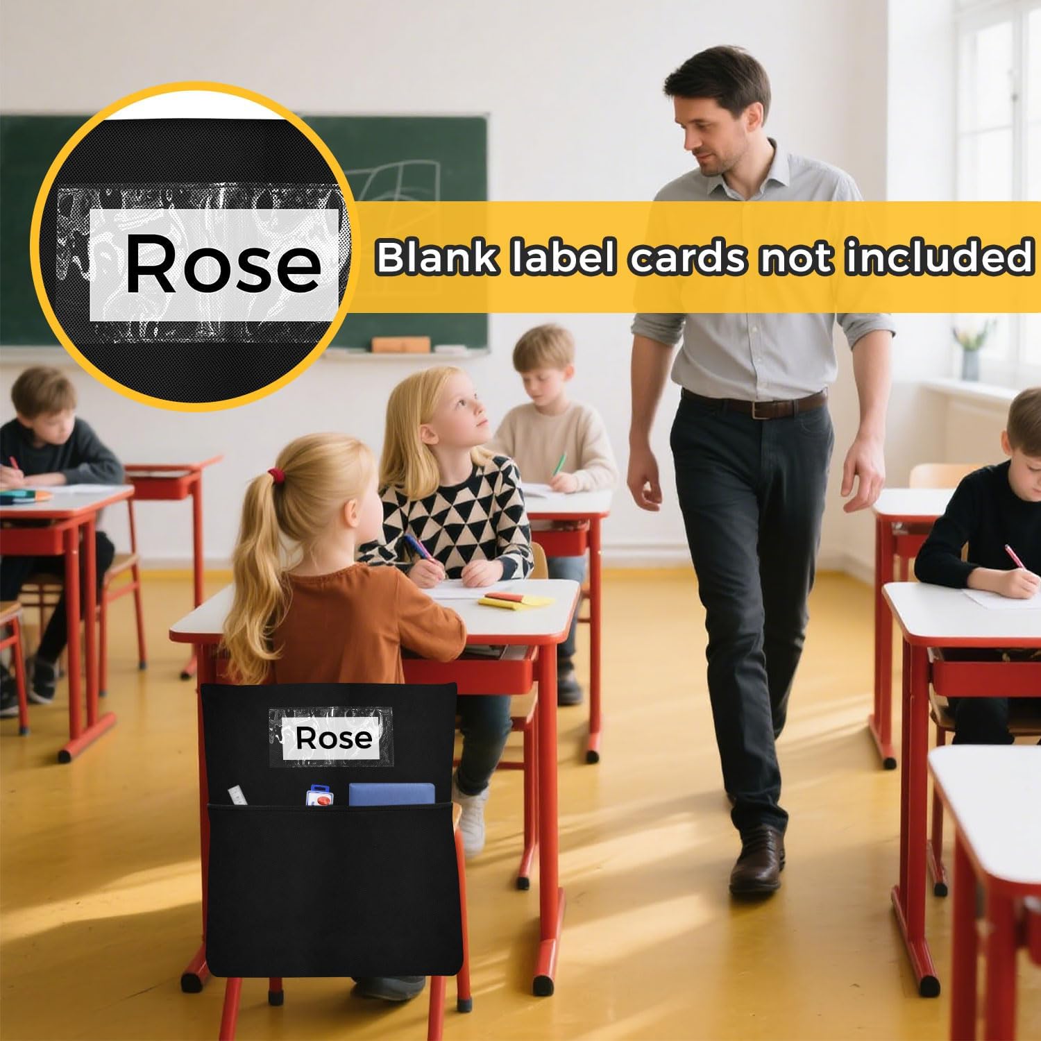 12 Pack Chair Pockets for Classrooms - Seat Sacks Organizer for K-2 Students, Durable Fabric Storage Pockets for School Supplies & Books