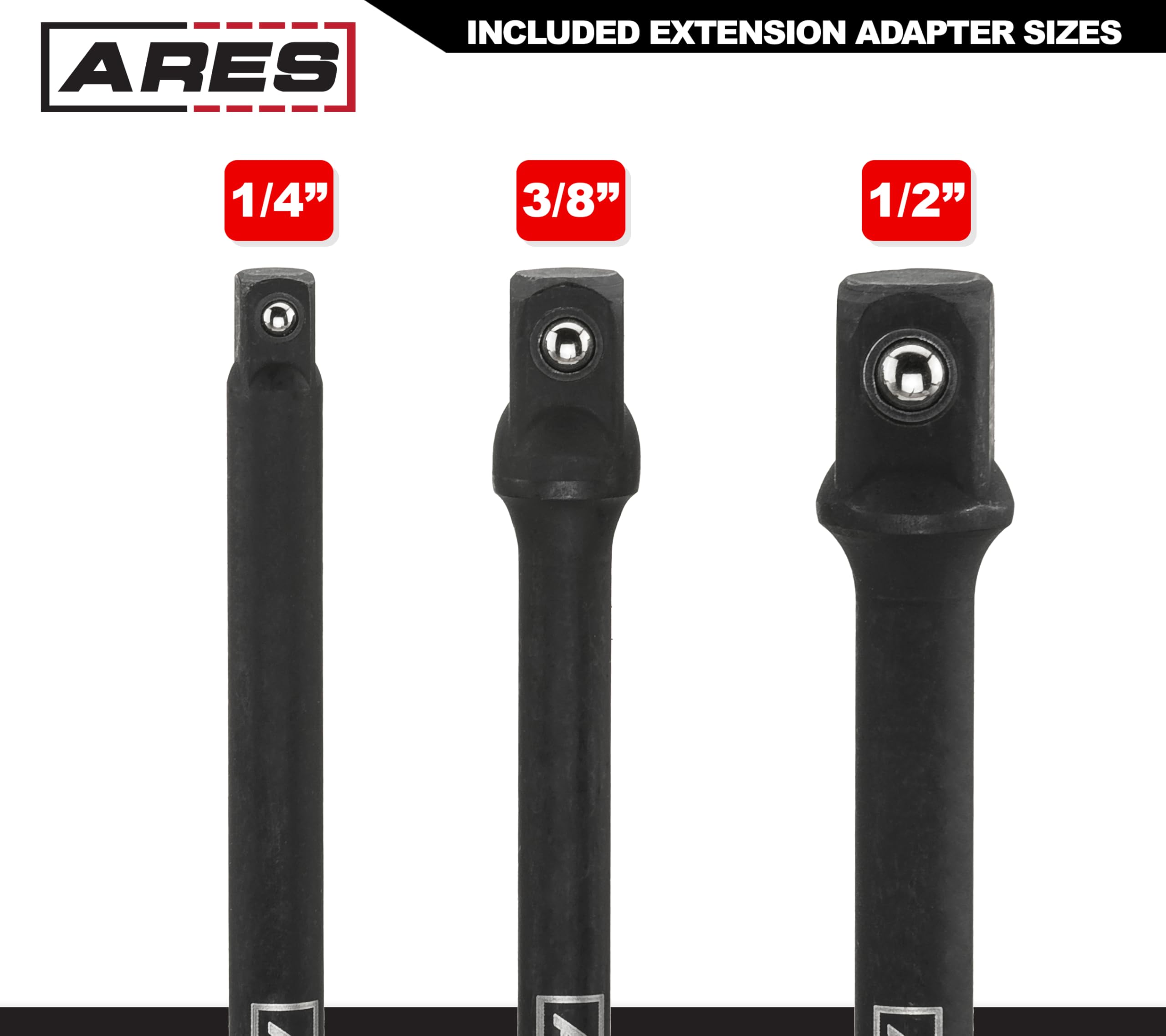 ARES 70000-3-calowy zestaw adapterów nasadowych klasy udarowej – zamienia wiertarkę udarową w wkrętak nasadowy o wysokiej prędkości - 1/4-calowy, 3/8-calowy i 1/2-calowy napęd