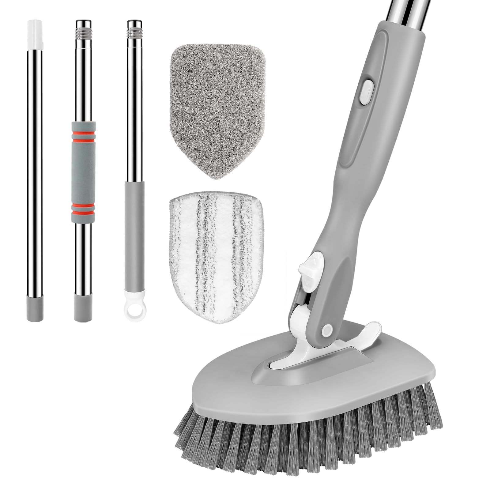 SetSail Tile Tub Scrubber Brush 3-in-1 Long Handle Shower Scrubber, Gray