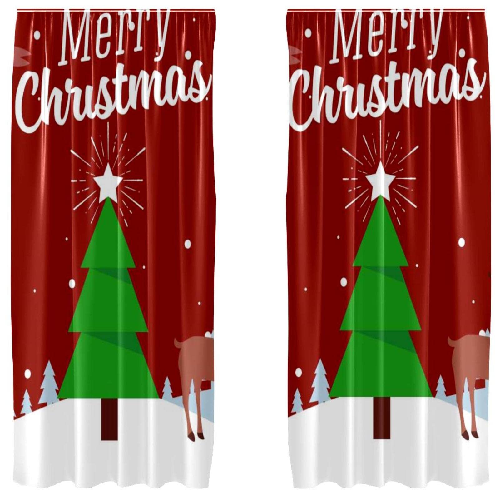 Cortinas navideñas traslúcidas de 55 x 84 pulgadas paneles para decoración de ventanas