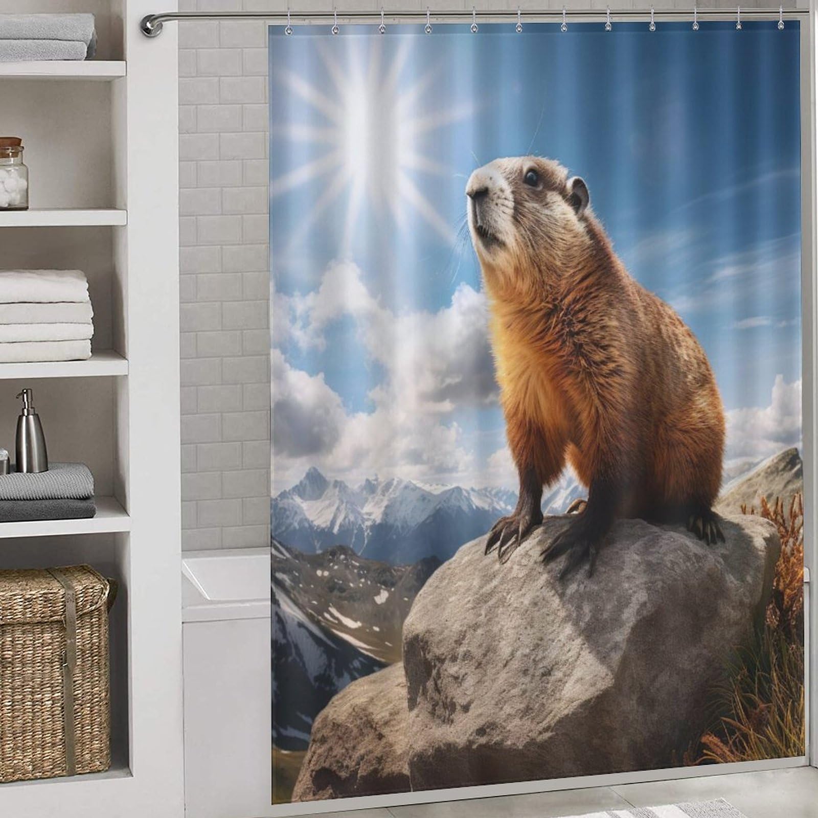 Rideau de douche anti-éclaboussure Marmotte imperméable facile à nettoyer 168x183