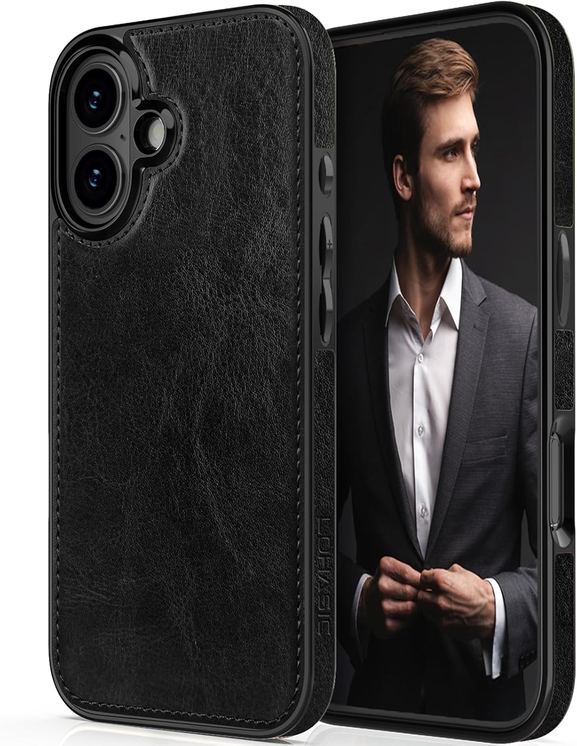 LOHASIC Compatible with iPhone 17 Case, 6.3" 2025 Luxury Vegan Leather Soft Grip Shockproof Full Body Protective Back Rugged Phone Cover Cases for iPhone 17 New, Black