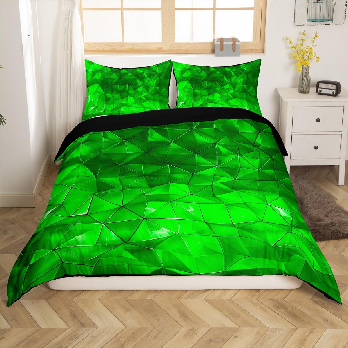 Loussiesd Honeycomb Bettwäsche Set 155x220cm Grün Realistische Geometrische Betten Geometrische Wabe Bettbezug 3D Effekt Bettwäsche-Set Sechseckige Moderne Kunst