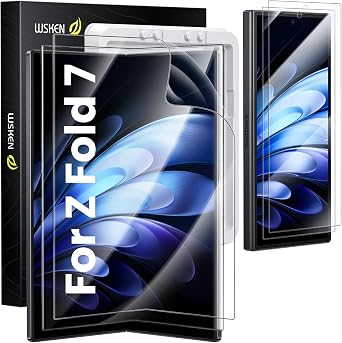 واقي شاشة WSKEN لهاتف Samsung Galaxy Z Fold 7 - [إطار محاذاة تلقائية] عبوتان من فيلم TPU الداخلي + عبوتان من الزجاج المقوى الأمامي 9H، بدون فقاعات، سهل التركيب بدون تجاعيد لملحقات Z Fold 7