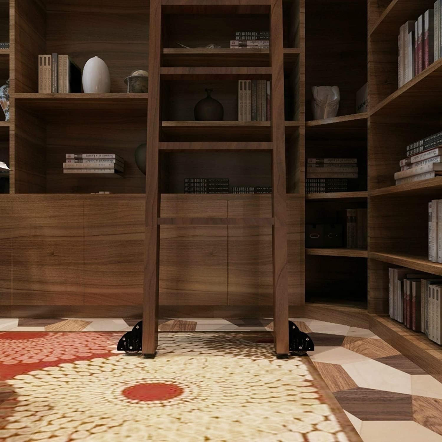 Rolling Library Sliding Ladder Hardware Kit Sliding Barn Door Track Hardware Accessories, Library Mobile Ladder Rail Accessory (with Floor Rollers) (800cm(26.2 ft) track kit)