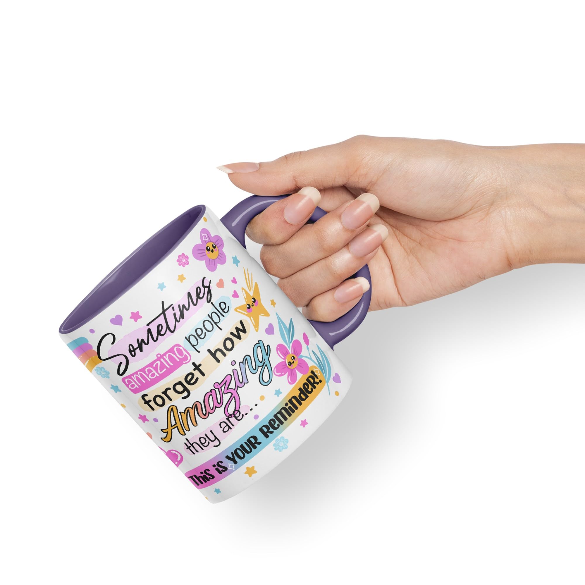 Vixar Sometimes Amazing People Forgot... Coloured Ceramic Mug Cup Gift 330ml 11oz Work Office Tea Coffee Gift (Purple) - Image 3