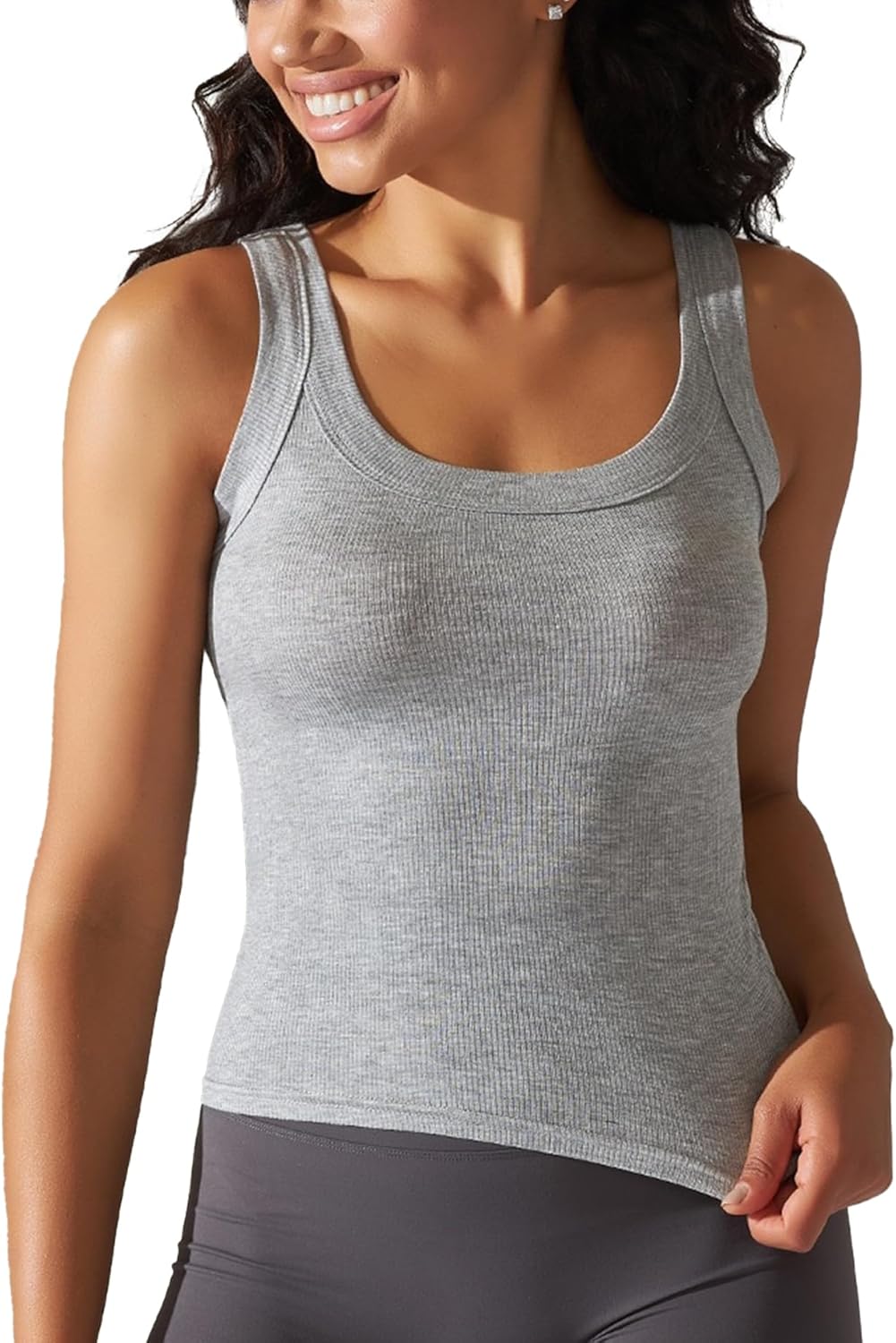 Women Ribbed Tank Tops Knit Square Neck Sleeveless Shirts Summer Casual Basic Tanks X-Large Grey