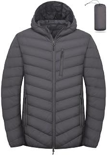 Little Donkey Andy Men's Lightweight Packable Puffer Jacket Hooded Water-Resistant Windproof Warm Insulation Winter Coat