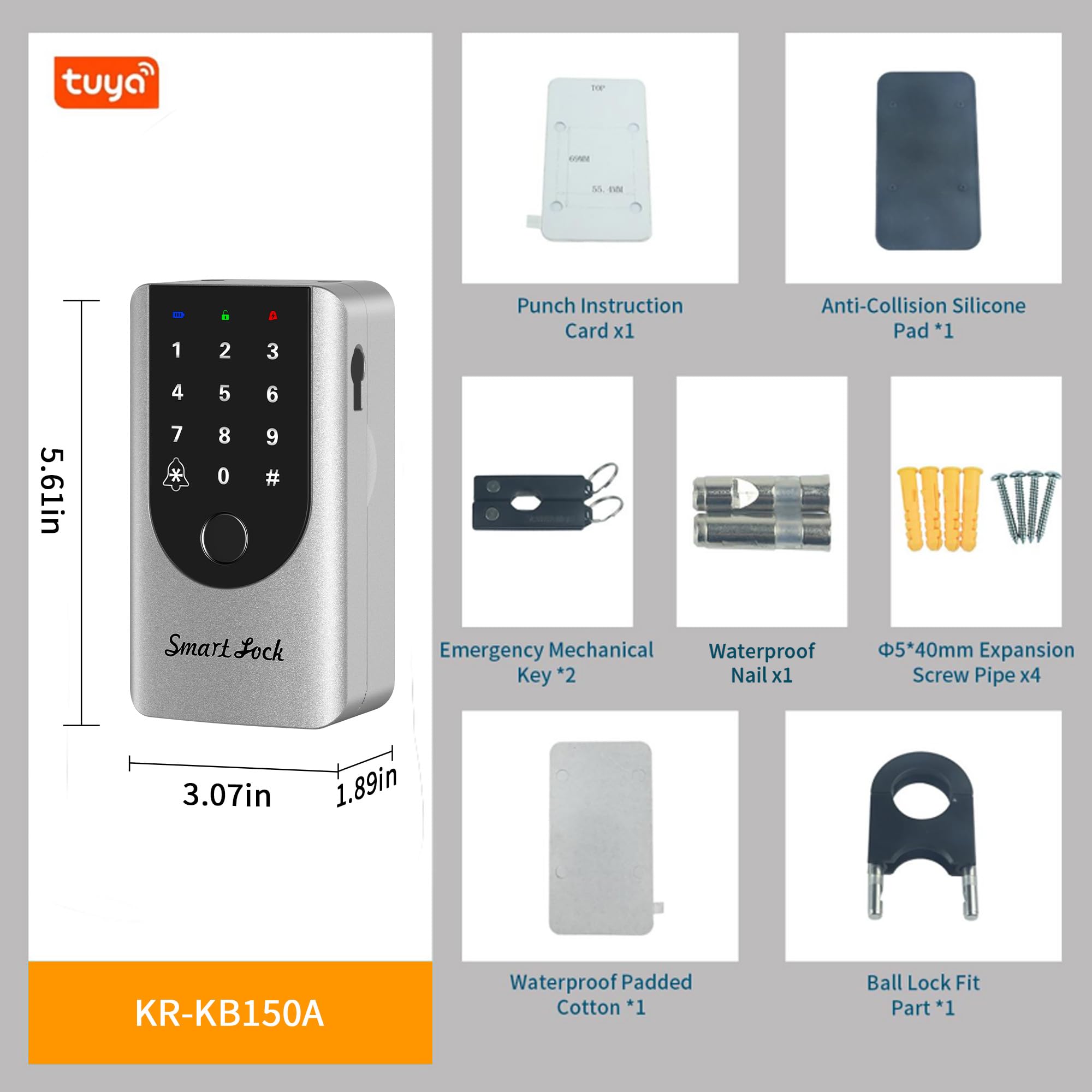 Cassetta di sicurezza per chiavi da parete, con app e impronte digitali, impermeabile IP66, con campanello integrato, scatola intelligente per chiavi di casa, auto, per esterni (argento)