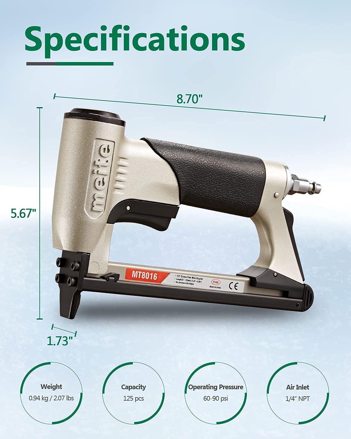 Gеt Sресіаl Prісе meite MT8016 Pneumatic Upholstery Stapler 21 Gauge 1/2 Crown 1/4 to 5/8 Length Industrial Fine Wire Stapler Buу 1 gеt 1 meite MT8016 Pneumatic Upholstery Stapler 21 Gauge 1/2 Crown 1/4 to 5/8 Length Industrial Fine Wire Stapler