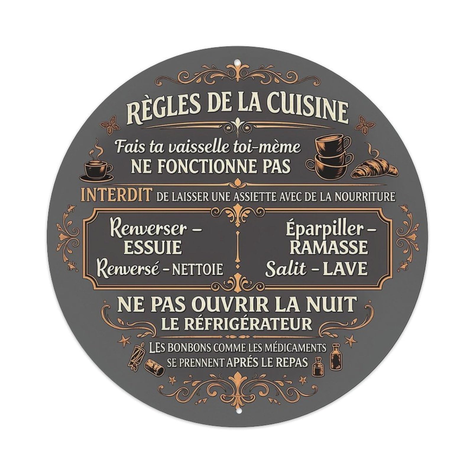 Rules Of The Kitchen Vintage Round Tin Sign Retro Metal Wall Decor Metal Poster, Home Bar Garage Cafe Wall Art Decoration 8x8Inches