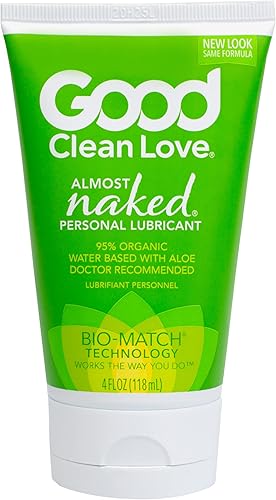 Good Clean Love Lubricante personal Almost Naked lubricante orgánico a base de agua con aloe vera, seguro para juguetes sexuales y condones, gel de